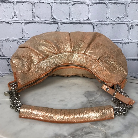 Innuē Genuine Leather Handbag Womens Orange Silver 70s Style Sparkly Genie Purse - Picture 9 of 9